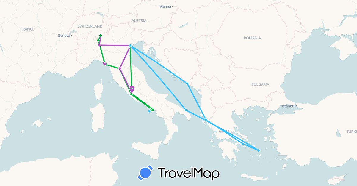 TravelMap itinerary: driving, bus, train, hiking, boat in Albania, Greece, Croatia, Italy, Vatican City (Europe)