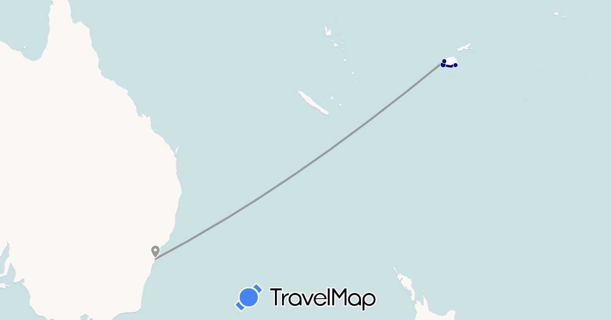 TravelMap itinerary: driving, plane in Australia, Fiji (Oceania)